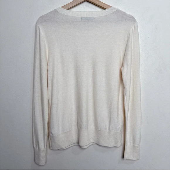BANANA REPUBLIC Womens Medium Ruffle Front Cable Wool Sweater Ivory Color - Picture 15 of 15